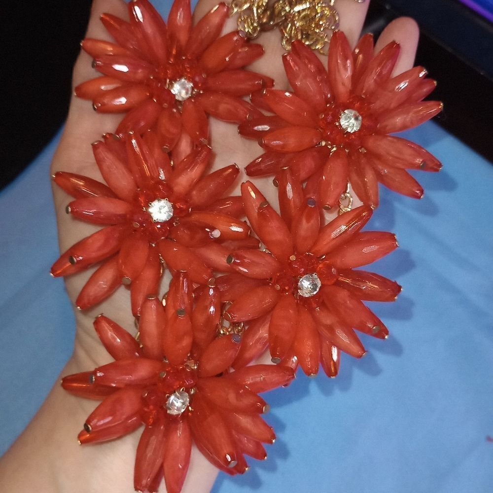 Large Statement Necklace Wfive Beaded Flowers, Nw… - image 3